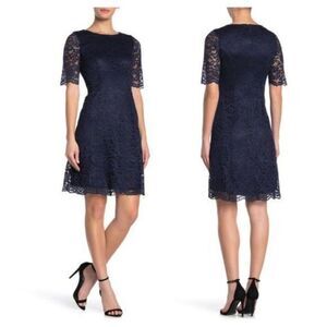 Eliza J Navy‎ Glitter Lace A-line Dress